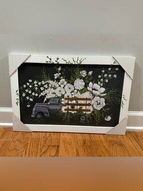 White Floral Farm Truck Wall Art